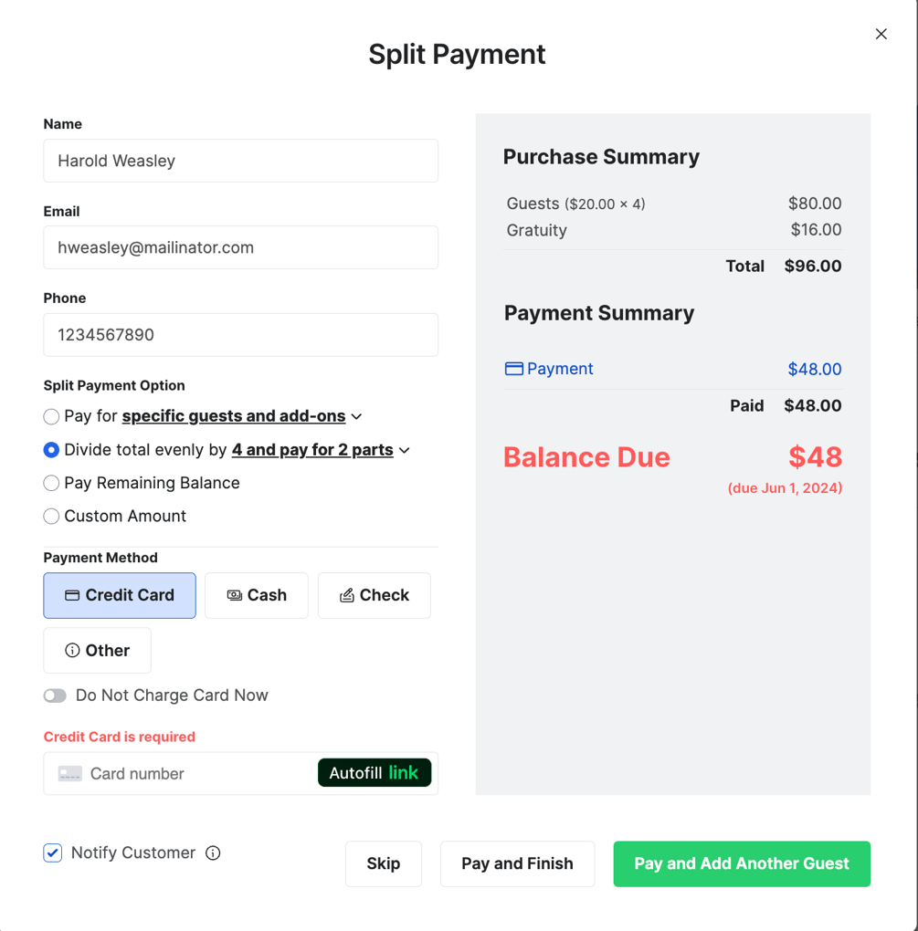 Split Payment Purchases
