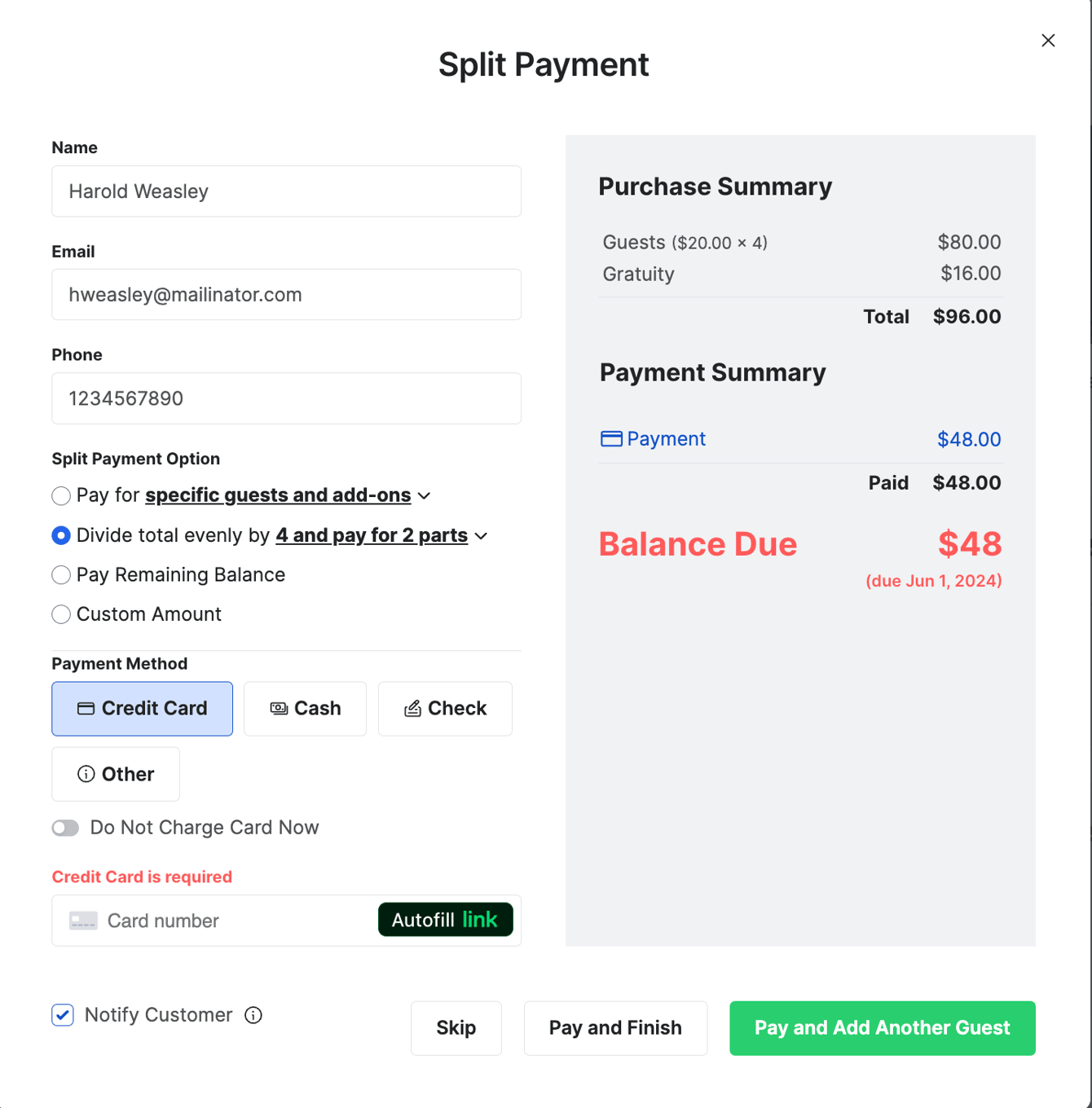 Split Payment Purchases